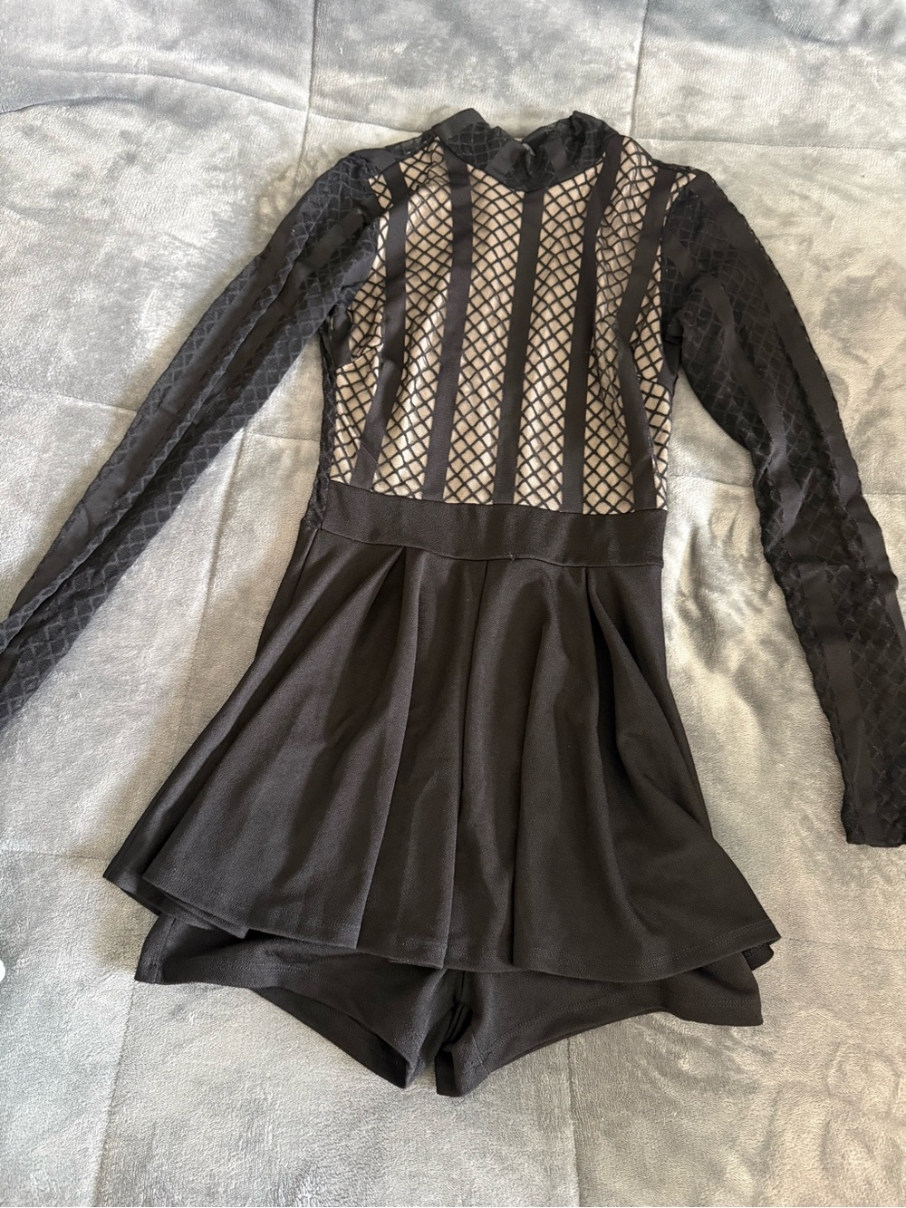 Windsor Black Mesh Long-Sleeve Skater Romper